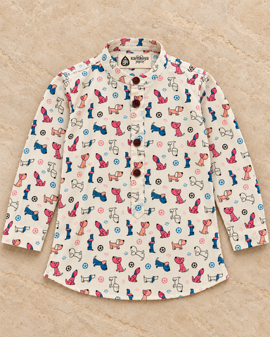 Figure Print Sanganeri Cotton Short Kurta For Boys