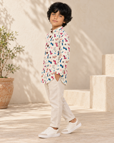 Figure Print Sanganeri Cotton Short Kurta For Boys