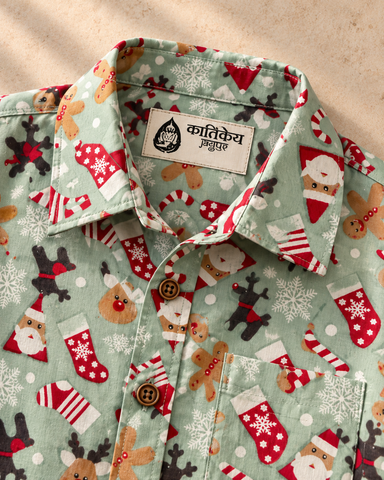 Christmas Print Cotton Classy Shirt For Boys
