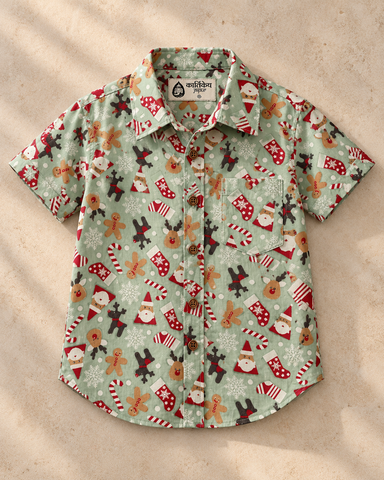 Christmas Print Cotton Classy Shirt For Boys