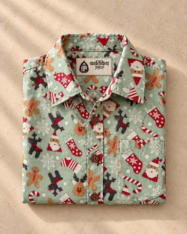 Christmas Print Cotton Classy Shirt For Boys