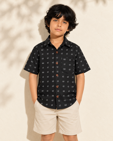 Classic Kannada Alphabet Cotton Shirt For Boys - Black