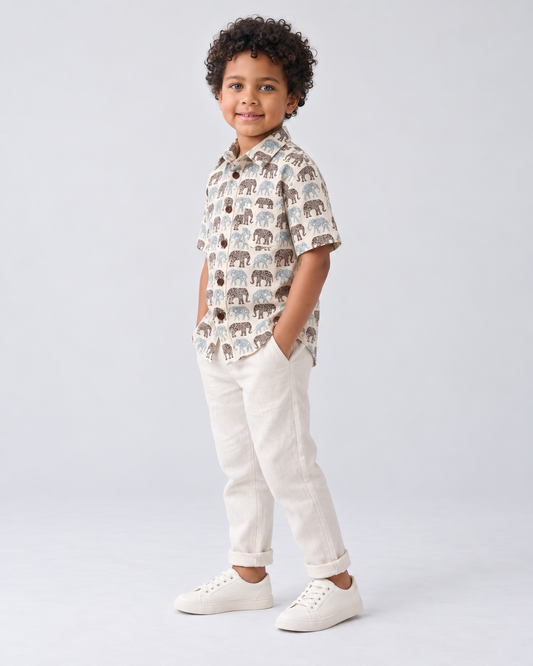 Elephant Print cotton Half sleeves boys shirt