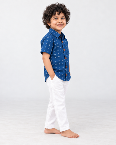 Classic Kannada Alphabet Cotton Shirt For Boys - Blue