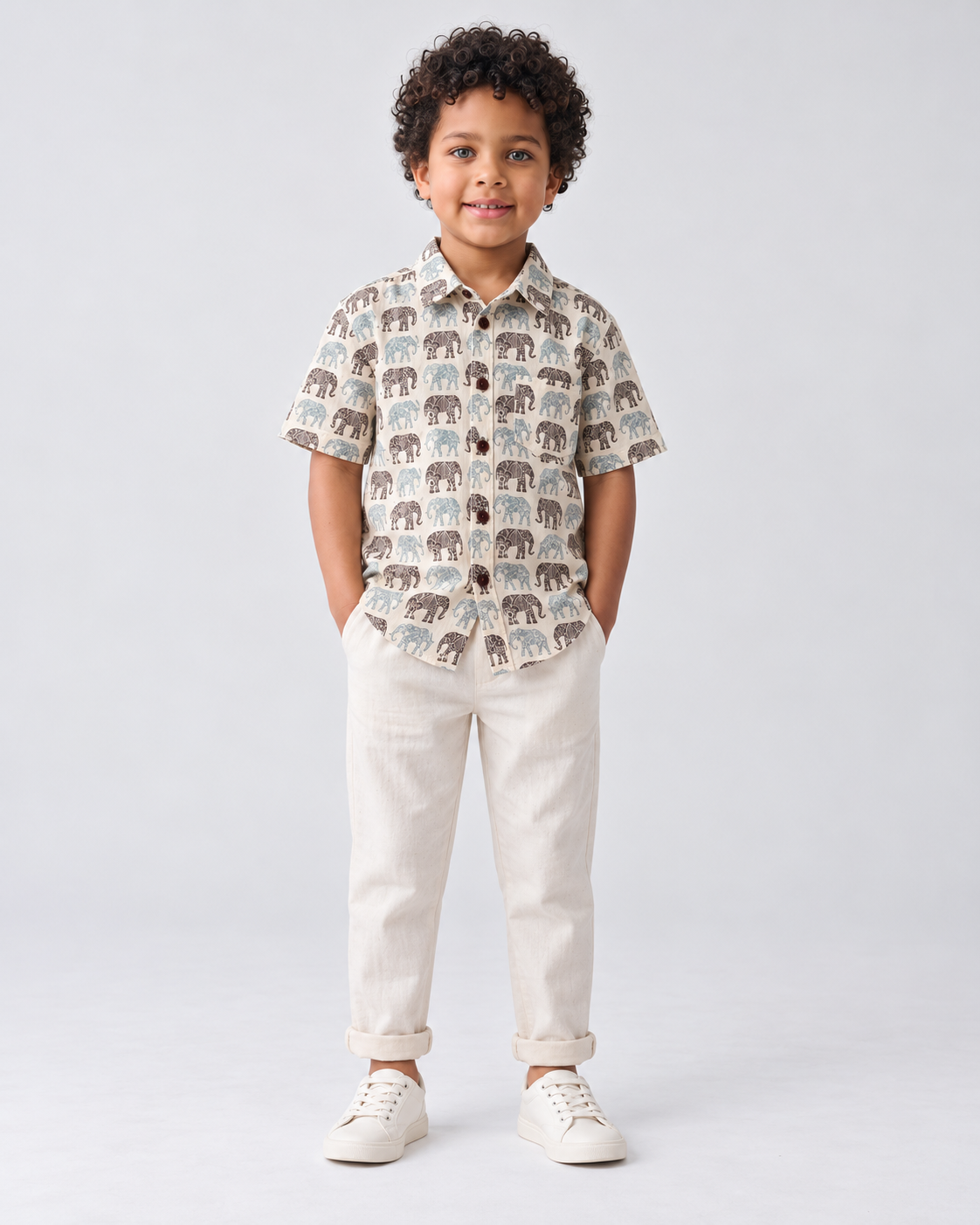Elephant Print cotton Half sleeves boys shirt
