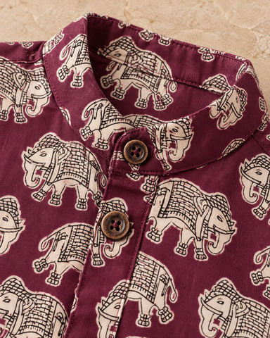 Elephant Print Cotton Short Kurta For Boys