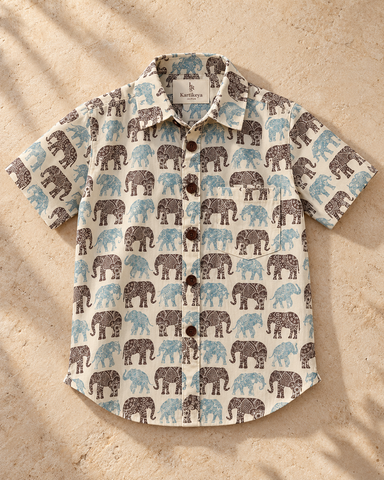Elephant Print cotton Half sleeves boys shirt