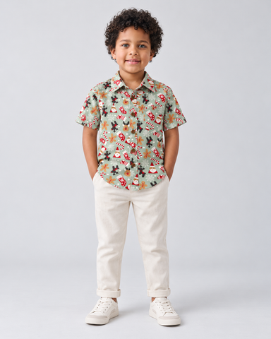 Christmas Print Cotton Classy Shirt For Boys