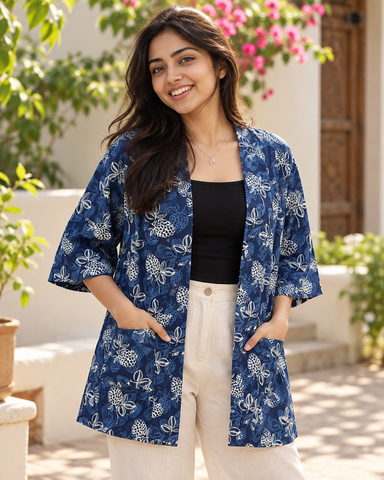 Indigo Cotton Kimono by Kartikeya Jaipur