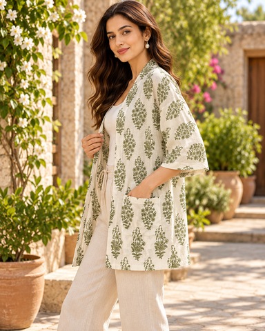 Kartikeya Jaipur Block Printed Kimono - Beach Wear