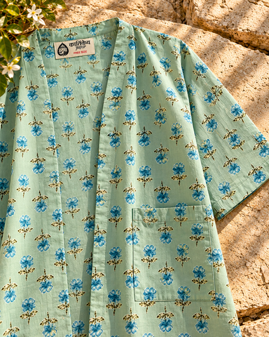 Block Printed Vintage Cotton Kimono for Women