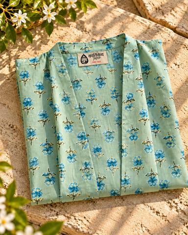 Block Printed Vintage Cotton Kimono for Women