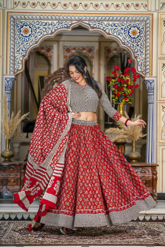 Hand Block Printed Rajasthani Lehenga