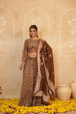Cotton Bagru Printed Designer Top & Skirt with Soft Mulmul Dupatta (Lehenga Choli)