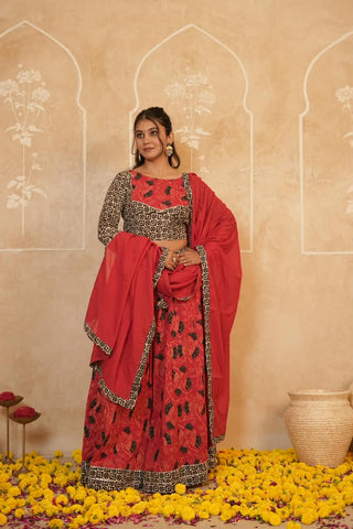Cotton Bagru Printed Designer Top & Skirt with Soft Mulmul Dupatta (Lehenga Choli)