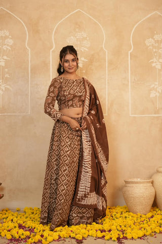 Cotton Bagru Printed Designer Top & Skirt with Soft Mulmul Dupatta (Lehenga Choli)