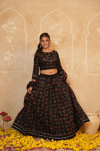 Cotton Bagru Printed Designer Top & Skirt with Soft Mulmul Dupatta (Lehenga Choli)