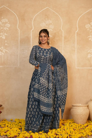 Cotton Bagru Printed Designer Top & Skirt with Soft Mulmul Dupatta (Lehenga Choli)