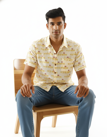 Marathi Asmita Beige Half Shirt for Men