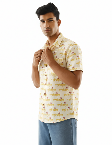 Marathi Asmita Beige Half Shirt for Men