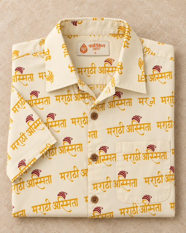 Marathi Asmita Beige Half Sleeves Cotton Shirt for Men