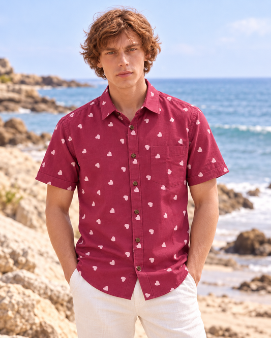 Block Printed Cotton Shirt For Man - Organic