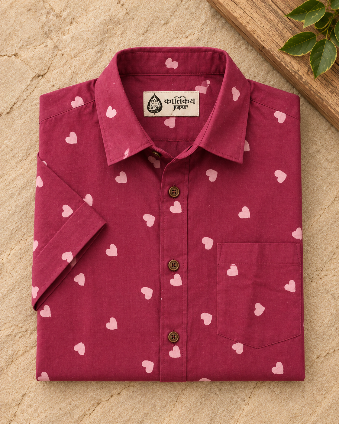Block Printed Cotton Shirt For Man - Organic
