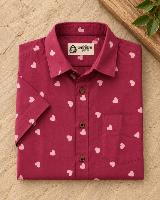 Block Printed Cotton Shirt For Man - Organic