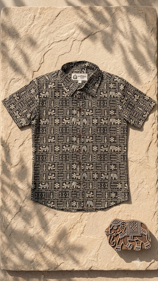 Kartikeya Jaipur Tribal Print Cotton Shirt for Men