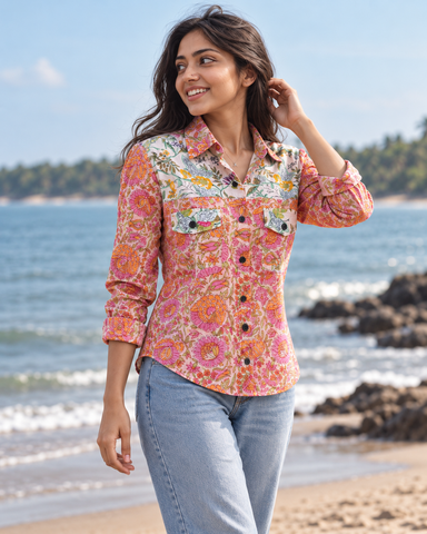 Niva Floral Vintage Womens Cotton Shirt by NAAN by Ratikha Venugopal