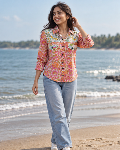 Niva Floral Vintage Womens Cotton Shirt by NAAN by Ratikha Venugopal