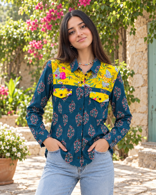 Niva Floral Vintage Womens Cotton Shirt by NAAN by Ratikha Venugopal