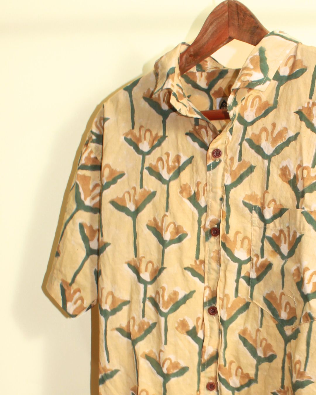 Hand Block Printed Beige Shirt for Men