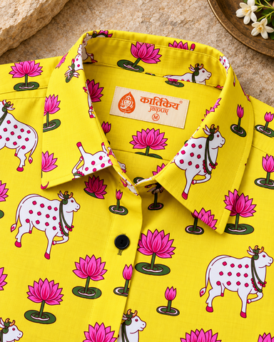 Womens Pichwai Cow Print Cotton Full Sleeves Shirt