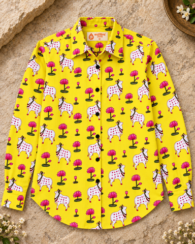 Womens Pichwai Cow Print Cotton Full Sleeves Shirt