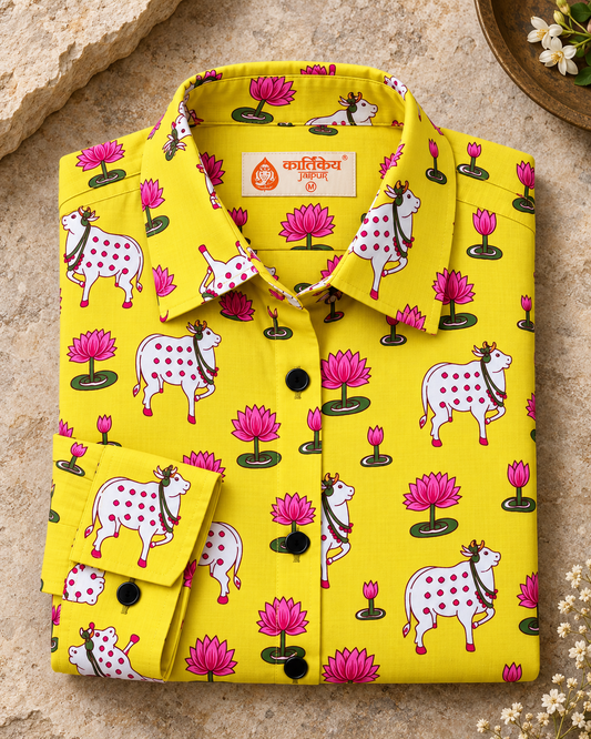 Womens Pichwai Cow Print Cotton Full Sleeves Shirt