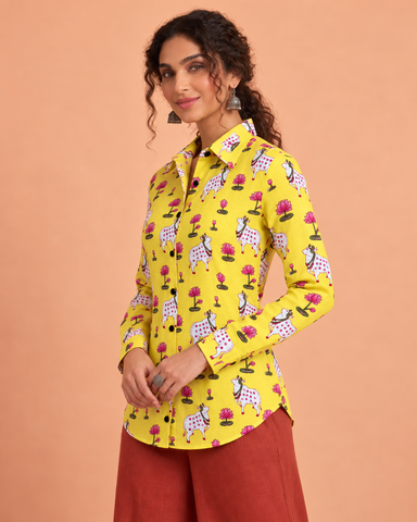 Womens Pichwai Cow Print Cotton Full Sleeves Shirt