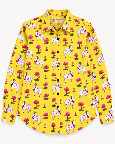 Womens Pichwai Cow Print Cotton Full Sleeves Shirt