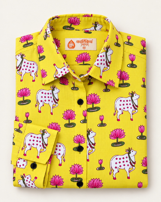 Womens Pichwai Cow Print Cotton Full Sleeves Shirt