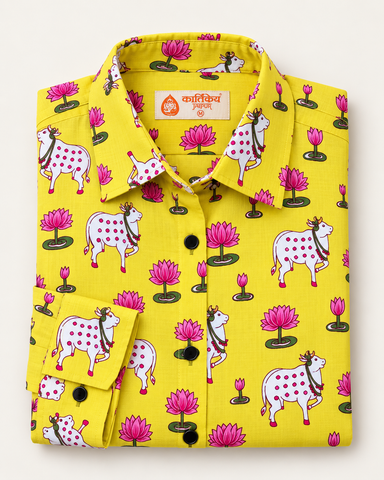 Womens Pichwai Cow Print Cotton Full Sleeves Shirt