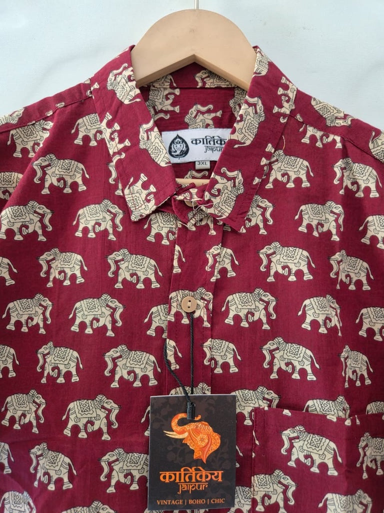 Red Elephant Half Sleeve Plus Size Shirt for Men