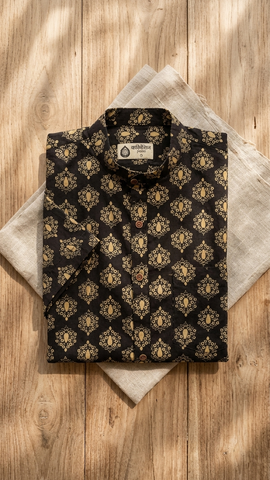 Mandarin Collar Floral Cotton Shirt for Men - Festive Edit