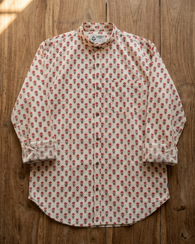 Floral Print Mandarin Collar Cotton Shirt for Men