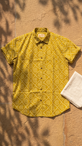 Bandhej Print Classic Cotton Shirt for Men - Mehandi Ceremony