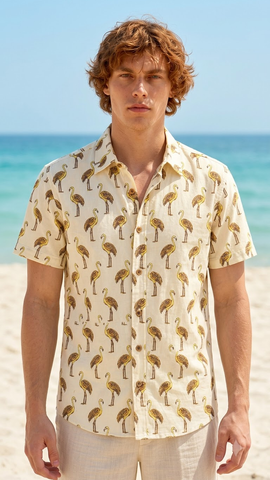 Cute Swan Print Cotton Half Sleeve Shirt for Men