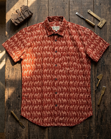 Camel Print Half Sleeve Cotton Men's Shirt