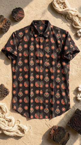 Batik Print Traditional Cotton Shirt For Men - By Kartikeya Jaipur