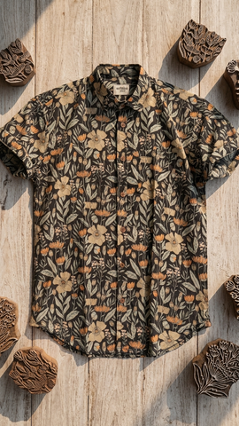 Handcrafted floral Print Cotton Classic Shirt for Men