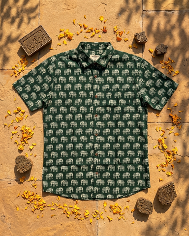 Classic Elephant Print Cotton Shirt for Men