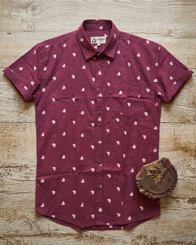 Block Printed Cotton Shirt For Man - Organic